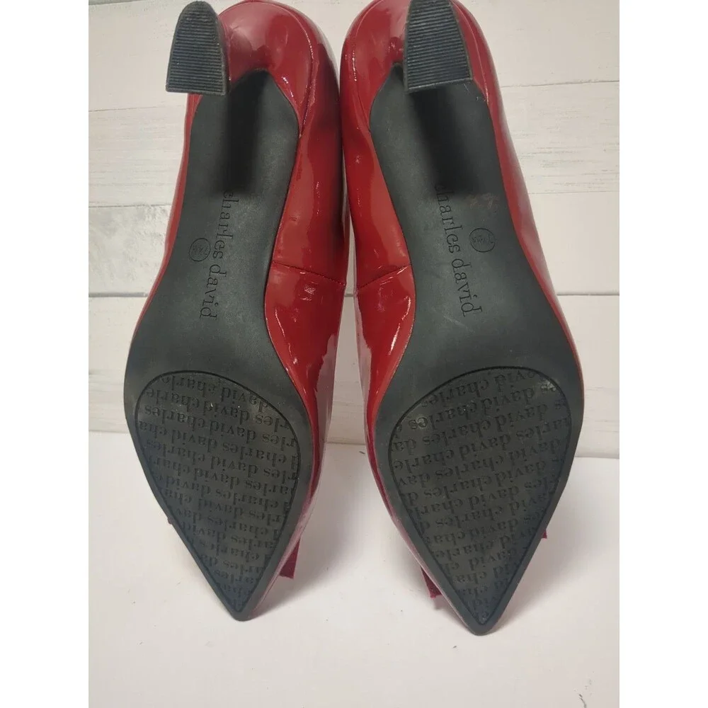 Ladies Charles David Adam Shiny Red Kitten Heel Pumps Sz 7.5 Beautiful